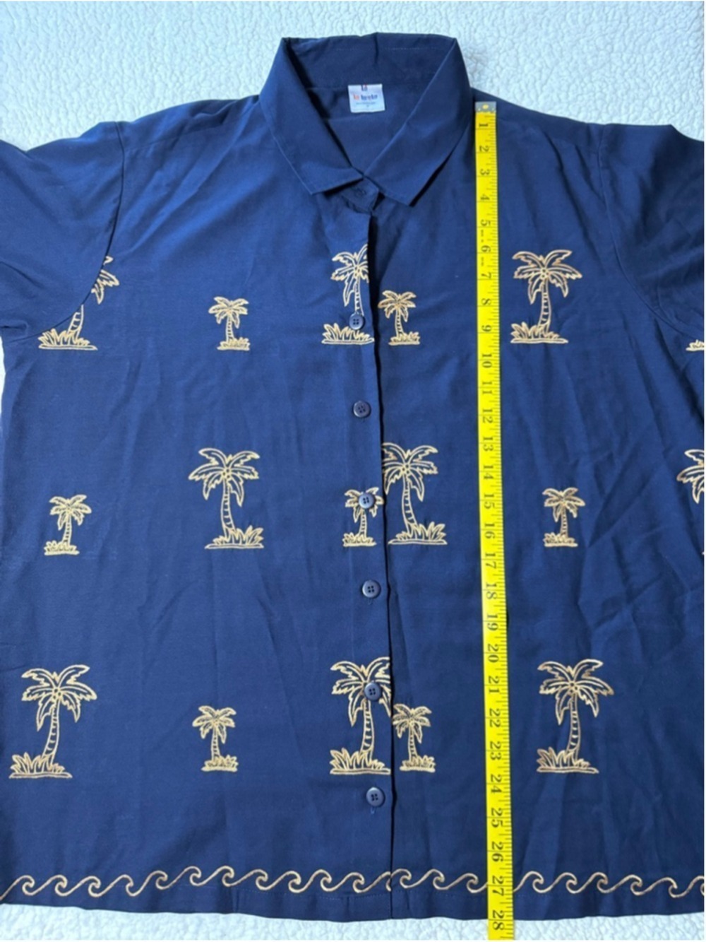 La Leela Mens Navy Blue Palm Tree Embroidered Button Down Shirt Like New (XL) - Picture 6 of 7